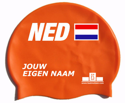 Badmuts Nederland (Oranje) met je eigen naam